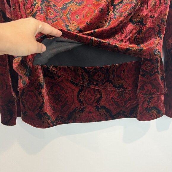 Velvet Draped Cowl Neck Blouse Size 14 Melissa Harper Tiered Goth Vamp Witchy - Picture 8 of 13